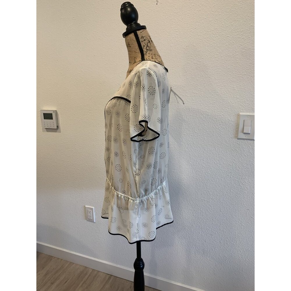 (F-181)Pleione Ivory Black Speckled Peplum Blouse Top Women’s Sz XL Short Sleeve - Picture 3 of 9
